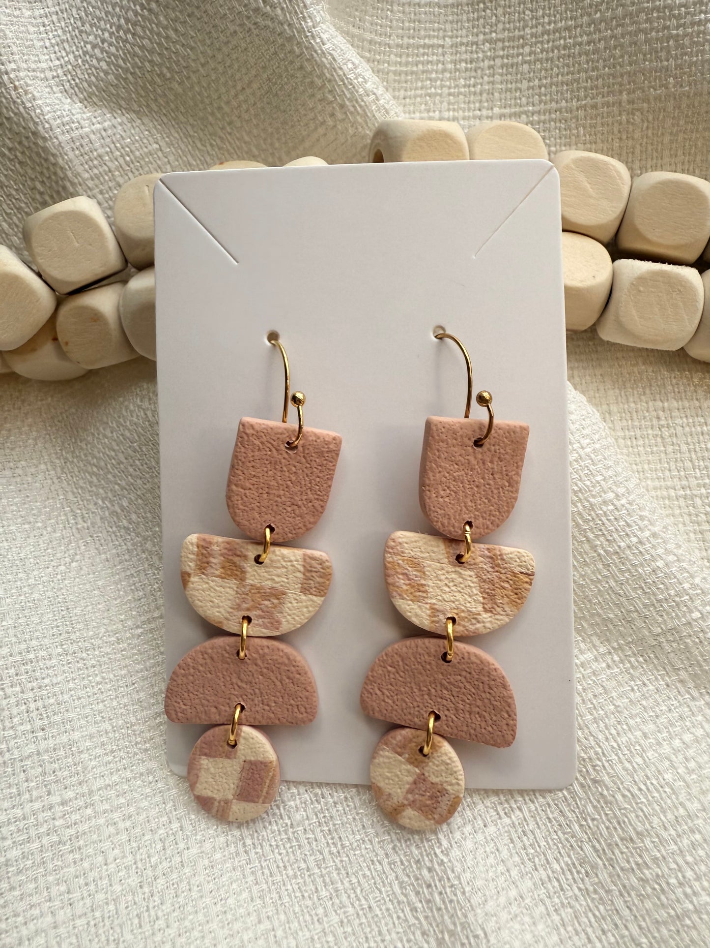 Pink Checkered Statement Dangles