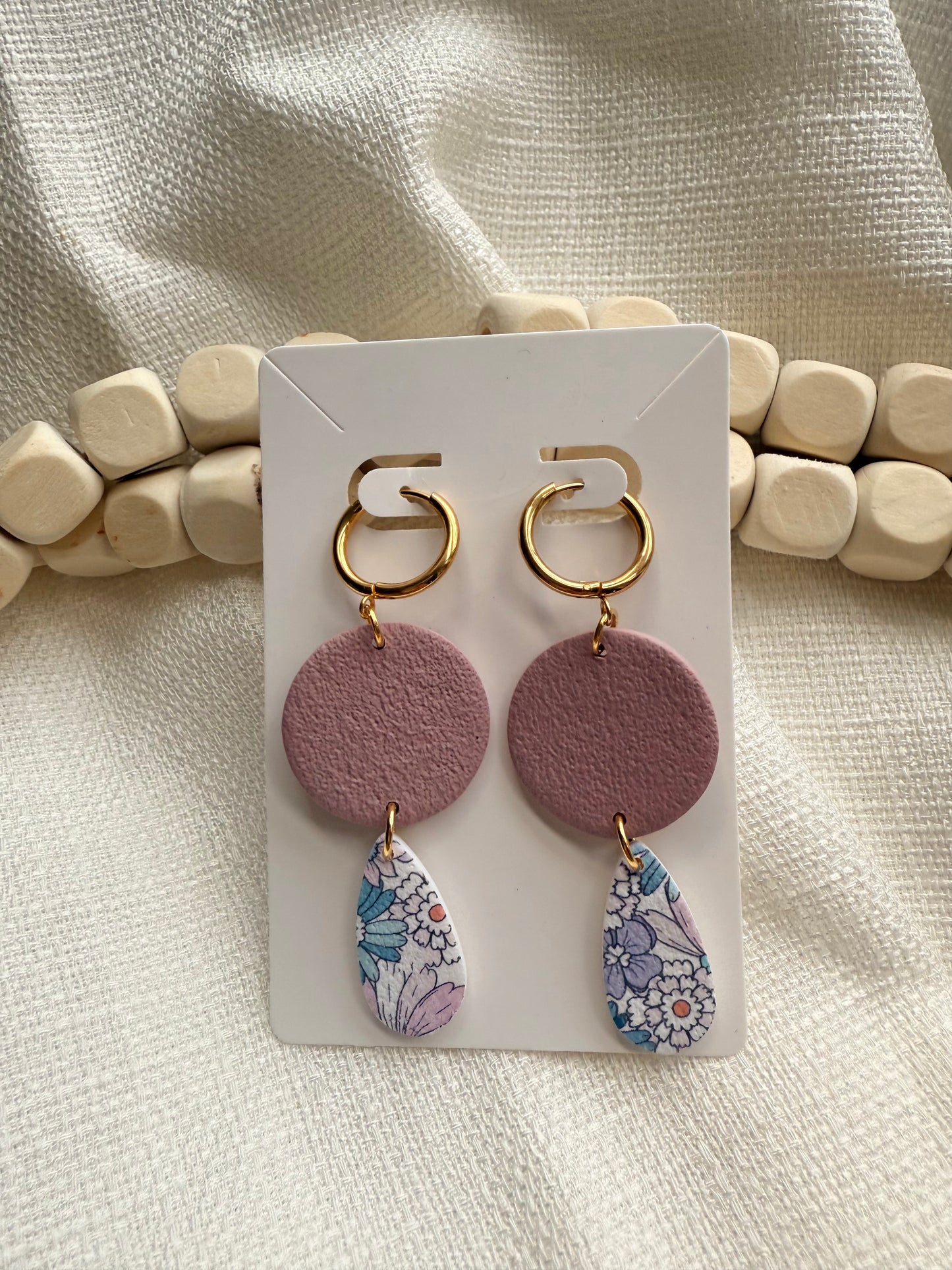 Blue Floral Circle Dangles