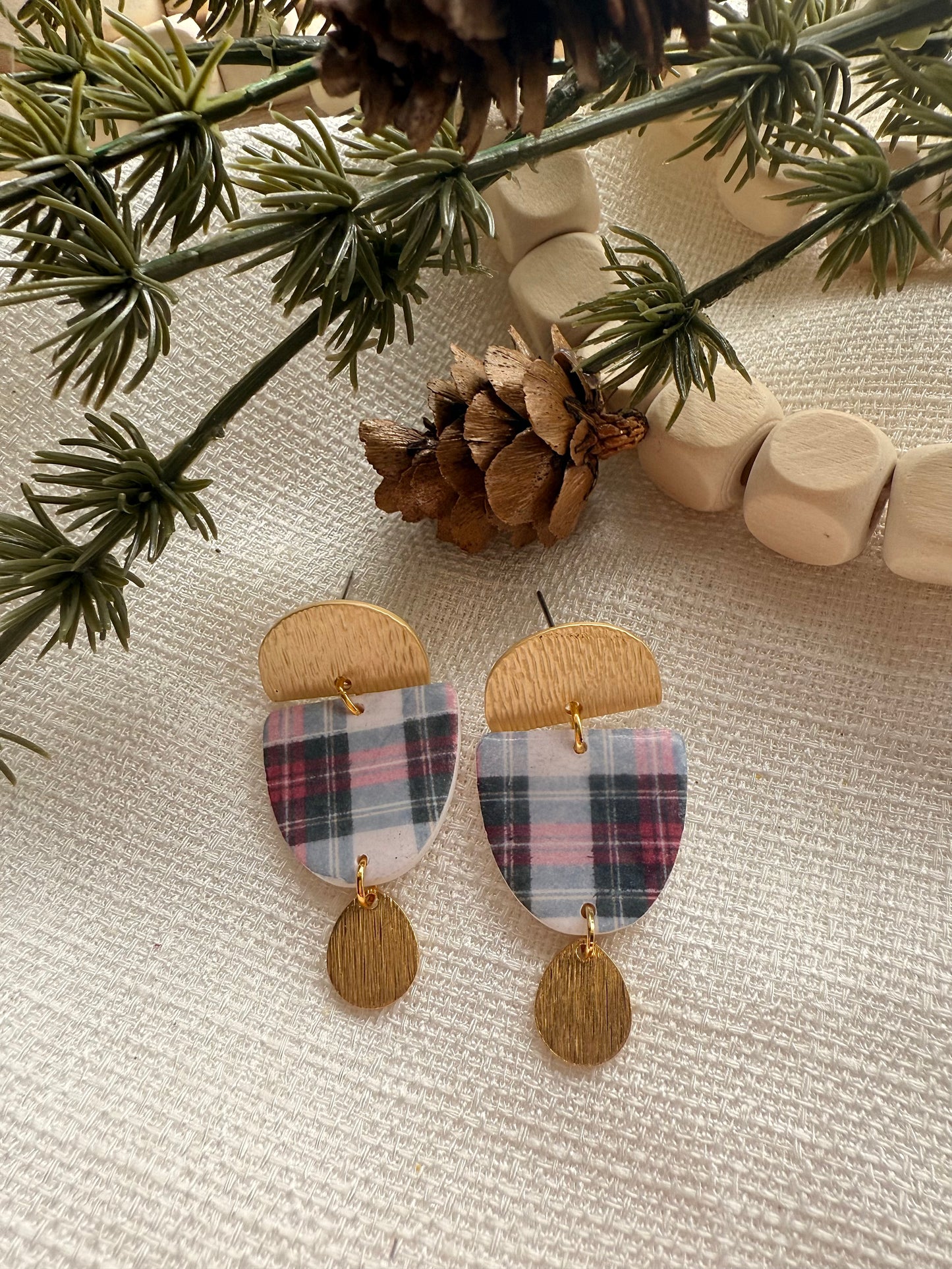 Plaid Dangles with Gold